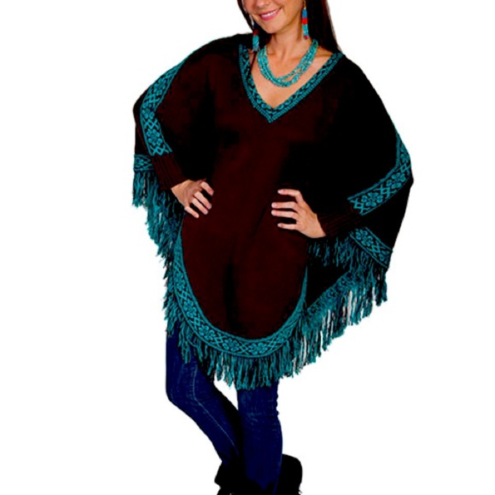 Scully xl western poncho. Turquoise/brown